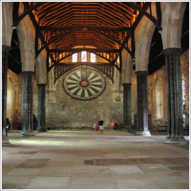 Winchester Castle - The Great Hall "King Arthur’s Roundtable”. The table was likely built in the 14th century